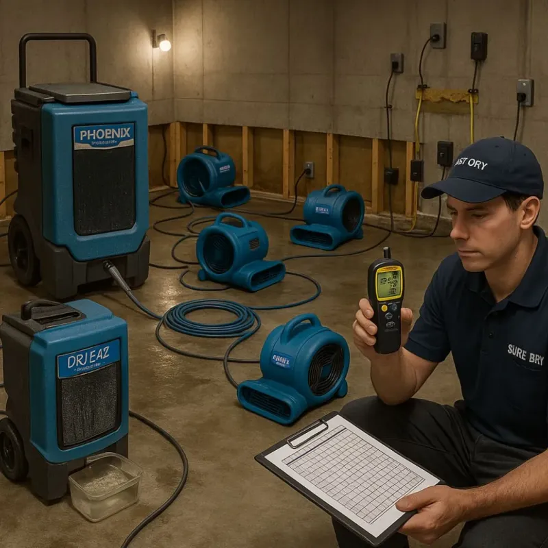 Structural Drying and Dehumidification process in Seville, OH